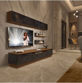 Resim Decoraktiv Trendstyle 5s Mdf Tv Ünitesi Tv Sehpası - Ceviz - Siyah Mermer 