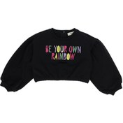 Resim Panço Kız Bebek Renkli Yazı Nakışlı Crop Sweatshirt 