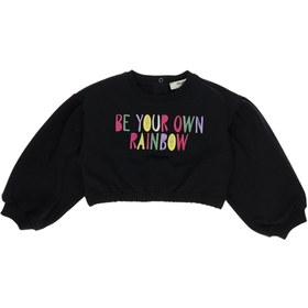 Resim Panço Kız Bebek Renkli Yazı Nakışlı Crop Sweatshirt 