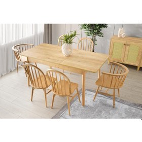 Resim Safir Meşe Salon Yemek Masa 6 Adet Sandalye Takımı 90 145 