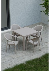 Resim 90x90 Cm Rattan 4 Kişilik Masa Takımı Camsız Bambu Sandalye Bahçe Teras Takımı Oturma Grubu Cappuccino 