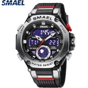 Resim Hanyang Gümüş Kuvars Saatı Spor Smael Askeri Ordu Saat Alarmı Çift Ekran LED Elektronik Saat 8069 Erkekler Için Su Geçirmez Saatler (Yurt Dışından) 