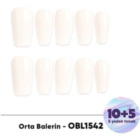 Resim 15'li Krem Rengi Orta Balerin Obl1542 Tekrar Kullanılabilir El Yapımı Protez Takma Tırnak Xs 