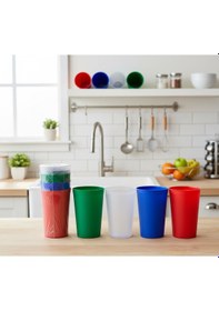 Resim 350ml 4'lü Renkli Kokusuz Kırılmaz Sofra Ve Piknik Bardağı Opak Şeffaf-mavi-yeşil-kırmızı 