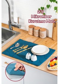 Resim Porsima 3139-2 2li Mikrofiber Tezgah Üstü Kurutma Matı Kurulama Bezi Süper Emici Bulaşıklık Mavi Mavi 