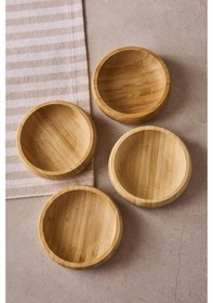 Resim Snacks 4'lü Yuvarlak Bambu Çerezlik 9,5 Cm Kahverengi 