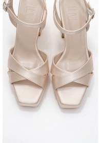 Resim Luvishoes Luvi Shoes Yulia Bej Saten Çapraz Bantlı Kadın Platform Topuklu Ayakkabı Bej 