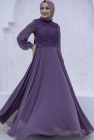 Resim Feiza Collection Dantel Detaylı Abiye Elbise - Leylak 