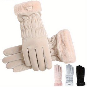 Resim Kadınlar için Kışlık Termal Dokunmatik Ekran Eldivenleri - Yumuşak Tüylü İç Astar & Bireysel Parmak Tasarımı ile Kaliteli Soğuk Hava Eldivenleri, Bej/Siyah/Beyaz/Pembe/Gri/Mavi 