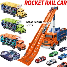 Resim Çok Fonksiyonlu İzli Araba Oyuncak Seti, 6 Alaşımlı Araç - 3D Rulo Altlık Tasarımı, Dönüştürülebilir Taşıma Kamyonu, Noel, Cadılar Bayramı, Doğum Günü Hediyeleri için İdeal, İz Sistemi 