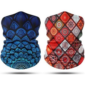 Resim Dair Lacivert Mandala - Motif Desenli 2'li Set Boyunluk Bandana Outdoor Balaklava Yüz Maskesi Kafa Bandı 