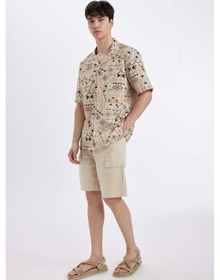 Resim DeFacto Regular Fit Keten Görünümlü Kargo Bermuda Şort B5676AX24SMBG743 