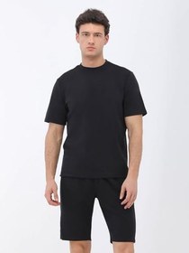 Resim Siyah Bisiklet Yaka T-Shirt 