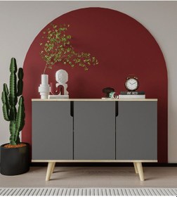 Resim Verona 120 Cm Konsol, Kahve Köşesi, Tv Ünitesi, Çok Amaçlı Ahşap Ayaklı Konsol Safir Meşe-antrasit 