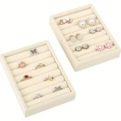 Resim 1 adet Küçük Takı Tepsisi, Kadife Yüzük Düzenleyici, Yığılabilir Takı Düzenleyici Tepsi, Mini Takı Çekmece Düzenleyici, 12.5 x 9.5 x 2.29 cm, Kadınlar için 7 Yuvalı Yüzük Tepsisi 