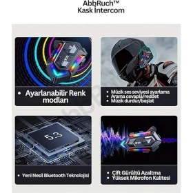 Resim Intercom Motosiklet Kask Kulaklık Rgb Işıklı Kask Içi Bluetooth Kulaklık ve Mikrofon Su Geçirmez Y20 