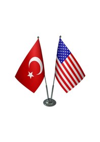 Resim Masa Üstü Amerika Bayrağı Türk Bayrağı İkili Krom Direk Masa Bayr 