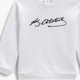 Resim Kız Bebek Atatürk İmzası Baskılı Sweatshirt Bisiklet Yaka 