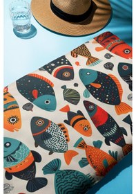 Resim Dijital Baskı Plaj Deniz Havlusu Balık Desenli Peştamal Hvl0118 Renkli 