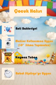 Resim Liriya Dijital Baskı Çocuk Odası Halısı Makinede Yıkanabilir Anti Bakteriyel Leke Tutmaz Kaymaz Taban. 