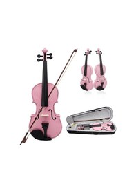 Resim Pembe Renk Tam Boy 4/4 Ebatlı Ful Set Keman-Kutu-Yay-Reçine Dahil 