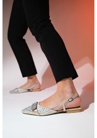 Resim Luvishoes Kelp Bej Saten Taşlı Kadın Düz Sandalet Bej 