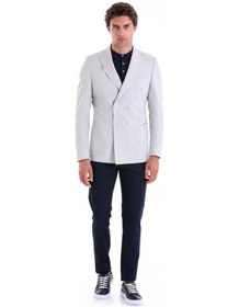 Resim Hatemoğlu Gri Slim Fit Düz Sivri Yaka Kruvaze Casual Ceket Gri 