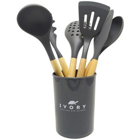 Resim Ivory Doğal Bambu Saplı %100 Silikon Mutfak Seti 6 Parça Gri 