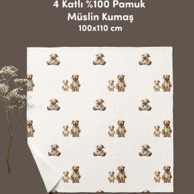 Resim cekic kids 4 Kat Müslin Örtü Pijamalı Ayıcık Bebek Müslin Battaniyesi Dört Katlı Müslin 100x110 cm 