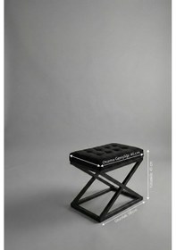 Resim Nexus Babyface Kapitoneli Puf - Siyah Metal X Ayaklı Modern Bench 50x40 Cm Siyah 