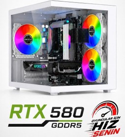 Resim J-Tech QUANTUM R5-5500 16 GB 500 GB HDD 256 GB SSD 8 GB RX580 Free Dos Masaüstü Oyuncu Bilgisayarı 