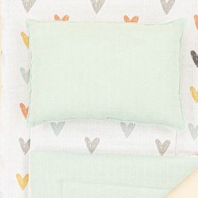 Resim Alt Açma Matı ve Yastık - Çift Taraflı - Su Yeşili Muslin - Kalpler 