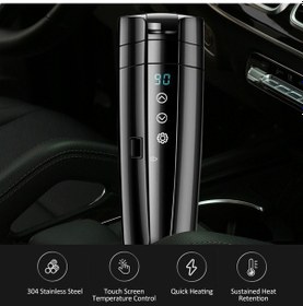 Resim Ganzhoushop Su Sıcaklık Seyahat Paslanmaz Kupası, Kupası Kontrolü Kahve Isıtmalı Isıtma Isıtıcısı Elektrikli Çelik Çay Araba Araba Akıllı 400ml 12v/24v Ra Siyah 