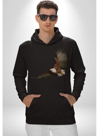 Resim Kartal Özgürlük Kadın Erkek Siyah Kapüşonlu Sweatshirt Hoodie Siyah 