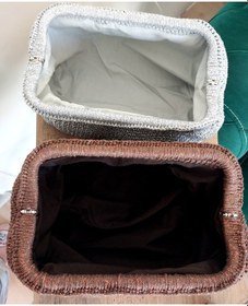 Resim Kemzey Handmade Parlak Tutmalı El Çantaları , El Yapımı Işıltılı Clutch, Örgü El Çantası Açık Gri 