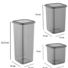 Resim 36'lı Set Etiketli, Kırılmaz Kare Kavanoz Erzak Saklama Kabı Antrasit X12 1,75 Lt/1,2 Lt/0,55 Lt Antrasit 