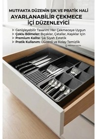 Resim Çekmece İçi Kaşıklık Ve Bıçaklık Düzenleyici Organizer Ayarlanabilir Kayar Kızaklı Antrasit 