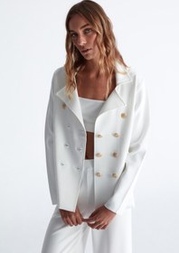 Resim Peraluna Styleboom X Katherıne Blazer Çelik Örgü Klasik Kesim Düğmeli Blazer Kadın Triko Ceket - Ekr 