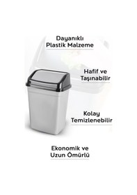 Resim Kapaklı Plastik Çöp Kovası - Ev Ofis Banyo Mutfak Tezgah Üstü Çöp Kovası Gri 5 Litre Gri 