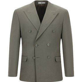 Resim Koyu Haki 7 Drop Slim Fit Dar Kesim Pamuklu Lyocell Kruvaze Takım Elbise - 7 Drop Slim Fit / Koyu Haki / 58 