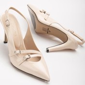 Resim İki Tokalı Arka Açık Ten Kadın İnce Topuklu Ayakkabı Stiletto-3023-ten Ten 