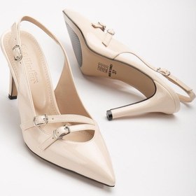 Resim İki Tokalı Arka Açık Ten Kadın İnce Topuklu Ayakkabı Stiletto-3023-ten Ten 