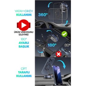 Resim 2li Magnetpro 360 Ayarlanabilir Araç İçi Masa Üstü Vakumlu Mıknatıslı Magsafe Telefon Tutucu Siyah Siyah 