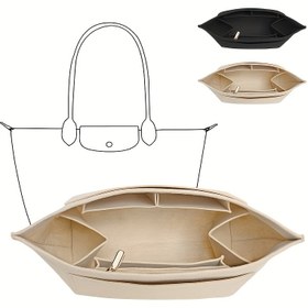 Resim 1 Adet Keçe İçlik Çantası - Kadın Çantası, Seyahat Kozmetik Saklama Çantası, Çok Cepli Tasarım, Metal Fermuarlı, İç Çanta Organizatörü, Basit ve Şık Tasarım 