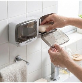 Resim Buffer Duvara Monte İkili Kapaklı Plastik Katı Sabunluk Organizer Banyo &amp Mutfak İçin Yapışkanlı Sabun Kutusu Ve Düzenleyici Sarı 