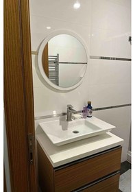 Resim 60 Cm Çap Banyo & Makyaj Aynası Yuvarlak Antre Hol Koridor Duvar Salon Mutfak Ofis Dekoratif Ayna - Beyaz Beyaz 
