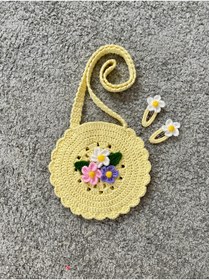Resim Nevdusha Design El Örgüsü Kız Çocuk Omuz Çantası Ve 2'li Çıtçıt Toka Seti 