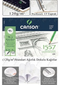 Resim Telli Eskiz Defteri Canson 1557 35x50 Cm Spiralli 15 Yaprak 1 Adet 120 Gr Karakalem Sketch Resim Guaj Sulu Pastel 