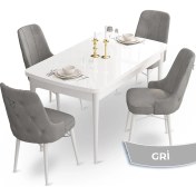 Resim Canisa Concept Taç Serisi 80 x 132 cm Açılabilir Beyaz Mutfak Masa Takımı 4 Sandalye Gümüş Halkalı 