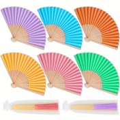 Resim 6 Adet Bambu Katlanır Yelpaze - Düğünler, Partiler, Ev Dekorasyonu için Canlı Renklerle & Karmaşık Desenli El Yapımı DIY Kağıt El Yelpazeleri - Taşınabilir Soğutma Aksesuarları, Düğün Aksesuarları, Dekoratif Yelpaze, Hafif Yelpaze, Dekoratif Aksesuar, Etkinlik Dekoratörleri 